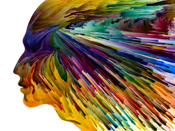 思考を乱すシリーズ 人間の顔のシルエットの中でムーディーペイント 内なる世界 心理学 うつ病 精神疾患 創造性と抽象芸術の主題に関する作品 — ストック写真