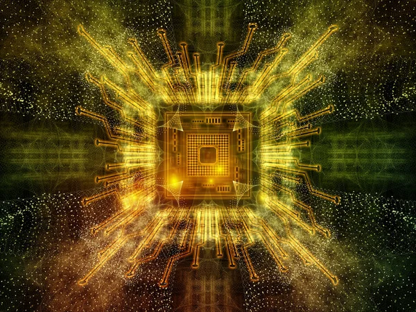 Abstraktní Ilustrace Obrysů Cpu Fraktální Geometrie Světel Téma Informatika Technika — Stock fotografie