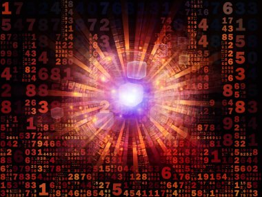 Dijital Bağlantı serisi. Matematik, teknoloji ve eğitim için gerekli sayılar, ışıklar ve ağ düğümlerinden oluşan soyut tasarım.