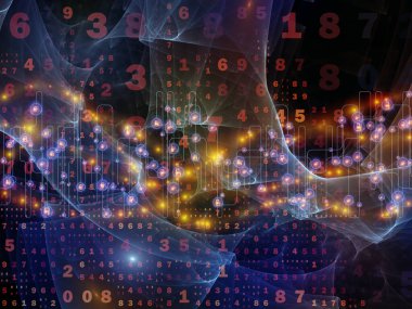 Sayıların, fraktal zarların ve ışıkların dijital teknoloji ve iletişim konularındaki 3 boyutlu çizimi