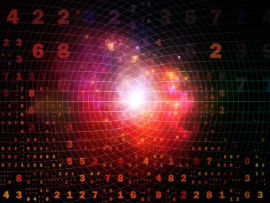 Dijital Bağlantı serisi. Matematik, teknoloji ve eğitim için bir metafor olarak sayılar, ışıklar ve ağ düğümlerinden oluşan tasarım.