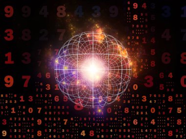 Dijital Bağlantı serisi. Matematik, teknoloji ve eğitim projelerinde kullanılacak sayılar, ışıklar ve ağ düğümlerinin arkaplanı.