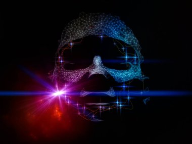 Sanal Zihin serisi. İnsan kafasının 3 boyutlu yorumlanması ve aşırı bilgi yüklemesi, yapay zeka ve modern teknoloji konularındaki soyut dijital elementler.