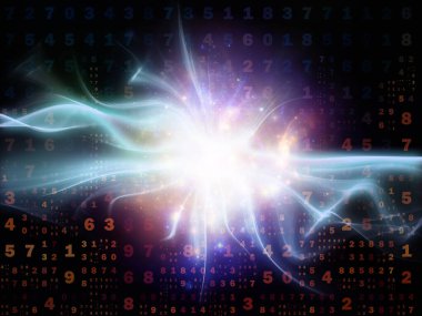 Dijital Sinyal Serisi. Fraktal patlama, sayıların ve ışıkların dijital teknoloji ve iletişim konularındaki bileşimi