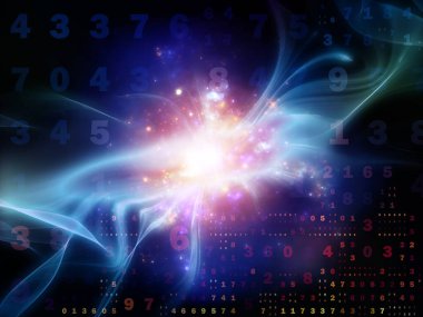 Dijital Sinyal Serisi. Fraktal patlama, sayıların ve ışıkların dijital teknoloji ve iletişim konularındaki bileşimi