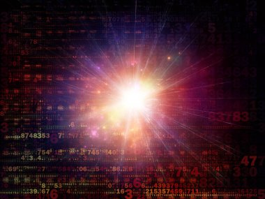 Dijital Sinyal Serisi. Fraktal patlama, sayıların ve ışıkların dijital teknoloji ve iletişim konularındaki bileşimi