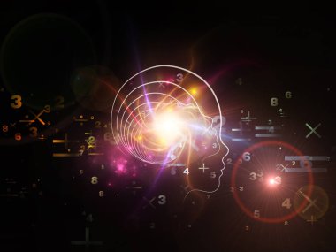 İnsan siluetinin bileşimi ve matematik ve eğitim konularındaki rakamlar