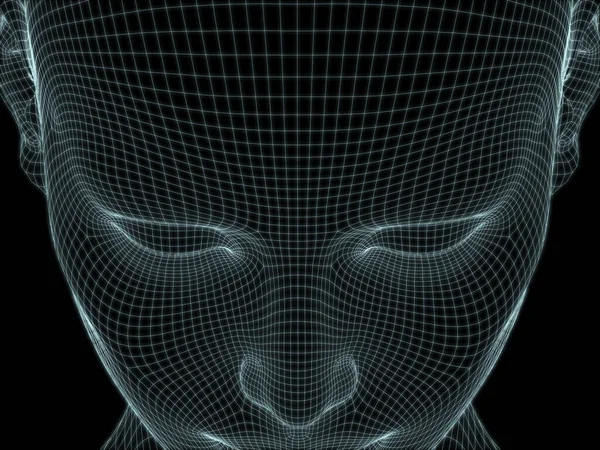 3D Illustration of human face in wire mesh for use in illustrations on technology, education and computer science