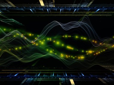 Uzay Geometrisi. Sanal Dalga serisi. Veri transferi, sanal, yapay, matematiksel gerçeklik konularındaki yatay sinüs dalgaları ve ışık parçacıklarının sanatsal soyutlanması.
