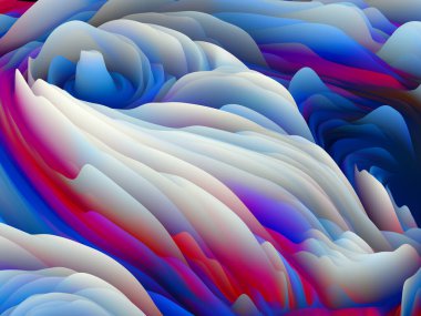 Çarpık Geometri. Boyutsal Dalga serisi. Girdap Rengi Dokusundan oluşmuş bir tasarım. Sanat, yaratıcılık ve tasarım için bir metafor olarak gelişigüzel türbülans oluşturulması