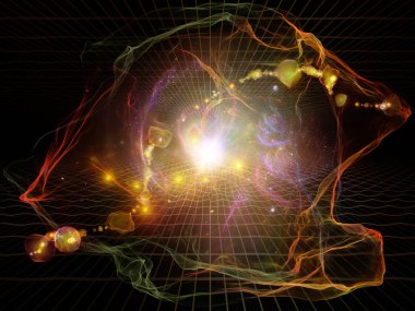 Uzay serisinin kumaşı. Perspektif ızgarası, fraktal lifler ve ışık bileşimi eğitim, bilim ve modern teknoloji konularında.