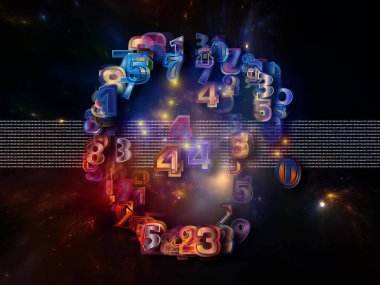 Bilgi Bulutu. Modern teknolojiler, eğitim, bilim ve dijital evren konularında sayılar ve ışıklar soyutlanır. 3B görüntüleme.