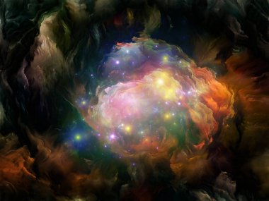 Color Lives serisi. Yaşam, yaratıcılık ve sanatla ilgili fraktal boyanın tuval üzerindeki renkli hareketinden oluşan soyut tasarım