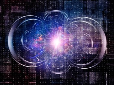 Fraktal geometri elementleri, bilim ve eğitim konularındaki rakamlar ve ışık bileşimi