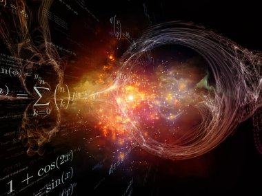 Matematiksel formüllerin 3 boyutlu tasviri, bilim, eğitim ve modern teknoloji konularındaki soyut elementler ve ışıklar