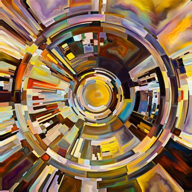 Dua Çemberi serisi. Disk, ışın ve yayılan renk ve organik dokunun dijital tablosu ruhani enerji ve yaşam gücünün kaynağını temsil eder..