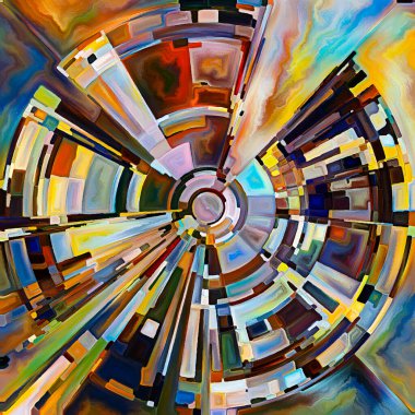 Dua Çemberi serisi. Diskin dijital suluboyası, ışınları ve yayılan renkler ve organik dokular ruhani enerji ve yaşam gücünün kaynağını temsil ediyor..