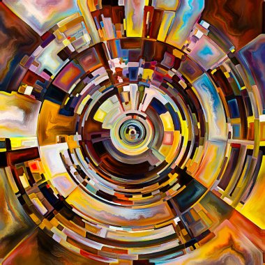 Dua Çemberi serisi. Diskin dijital suluboyası, ışınları ve yayılan renkler ve organik dokular ruhani enerji ve yaşam gücünün kaynağını temsil ediyor..