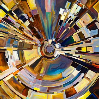 Dua Çemberi serisi. Diskin soyut suluboyası, ışınları ve yayılan renkler ve organik dokular ruhani enerji ve yaşam gücünün kaynağını temsil ediyor..