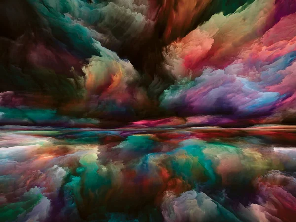 Landscape Magic. Color Dreams series. Image of paint, textures and gradient clouds in conceptual relevance to inner world, imagination, poetry, art and design