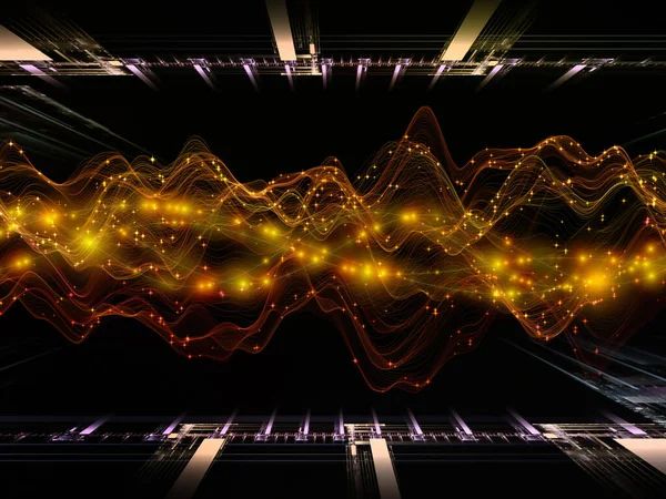 Weltraumsignal Virtuelle Welle Abstrakter Hintergrund Aus Horizontalen Sinuswellen Und Lichtteilchen — Stockfoto