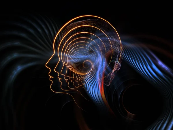 Trajectories Human Mind Series Background Face Silhouettes Fractal Line Patterns — Stock Photo, Image