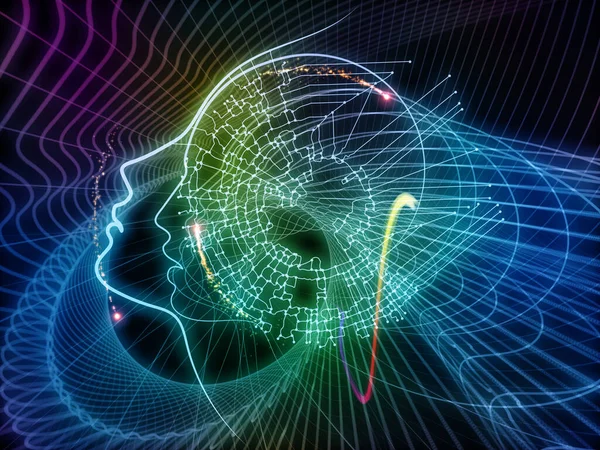 Sparkles Mind Illustratie Van Menselijke Lijnen Virtuele Rasters Lichten Onderwijswetenschappen — Stockfoto