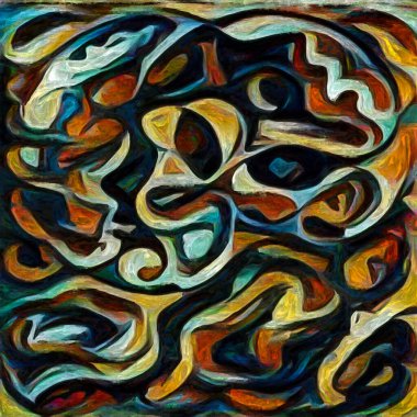 Hepimiz bu işin içindeyiz. İnsan siluetleri, insan durumunun şiirselliği üzerine soyut resim tarzıyla çizilmiştir..