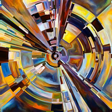 Dua Çemberi serisi. Disk, ışın ve yayılan renk ve organik dokunun dijital tablosu ruhani enerji ve yaşam gücünün kaynağını temsil eder..