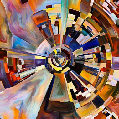 Dua Çemberi serisi. Yaşamın manevi enerji ve gücünün kaynağını temsil etmek için ışık saçan renk ve organik dokunun soyut renkli çizimleri, ışınları ve kemerleri.