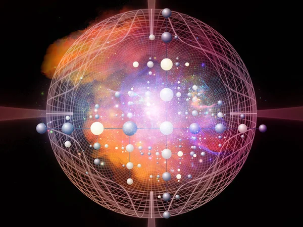 Atomowa Seria Kosmiczna Renderowanie Sieci Fraktalnych Struktur Molekularnych Światła Temat — Zdjęcie stockowe