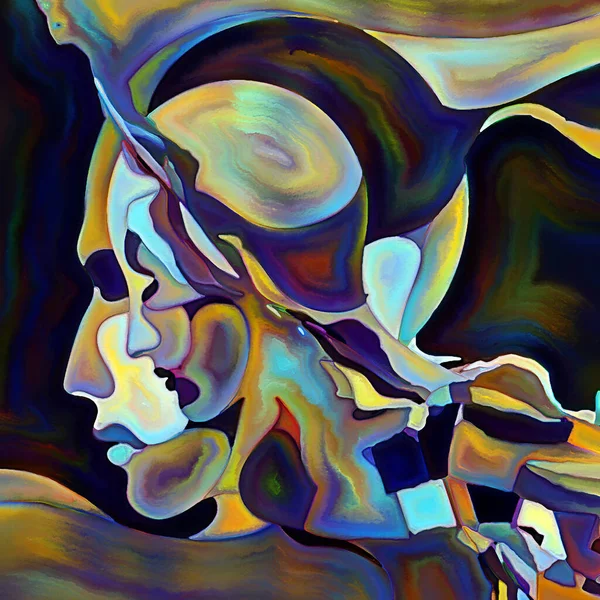 断片化された自己シリーズ 人間の顔の輪郭と人間関係 心理学 内面世界 創造性 精神疾患 芸術の対象に有機的な色パターン組成 — ストック写真