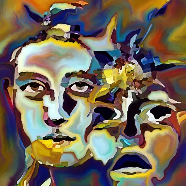 Fragmenterad Self Serie Mänskliga Ansiktsdrag Och Färgstarka Mönster Sammansättning Temat — Stockfoto