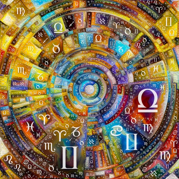 Orbite Della Serie Astrologica Pittura Astratta Colorata Disco Raggi Archi — Foto Stock