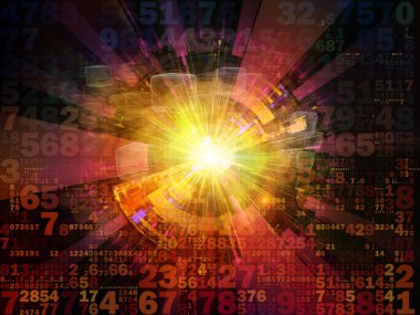 Dijital Bağlantı serisi. Matematik, teknoloji ve eğitim için gerekli sayılar, ışıklar ve ağ düğümlerinden oluşan soyut tasarım.