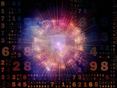 Dijital Bağlantı serisi. Matematik, teknoloji ve eğitim için bir metafor olarak sayılar, ışıklar ve ağ düğümlerinden oluşan tasarım.