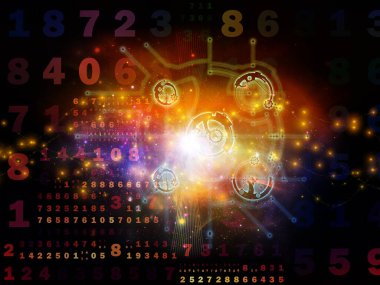 Dijital Sinyal Serisi. Sayılar, elektronik izler ve dijital teknoloji ve iletişim konularındaki ışık kompozisyonu