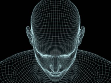 Teknoloji, eğitim ve bilgisayar bilimleri illüstrasyonlarında kullanılmak üzere insan yüzü 3D kablo örgüsü oluşturma