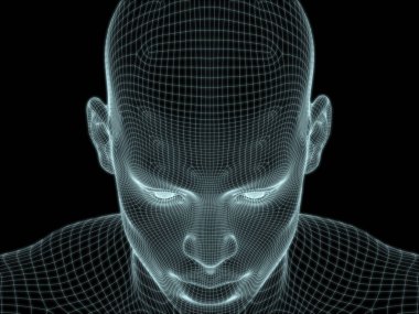 Teknoloji, eğitim ve bilgisayar bilimleri illüstrasyonlarında kullanılmak üzere insan kafası 3D kablo örgüsü oluşturma