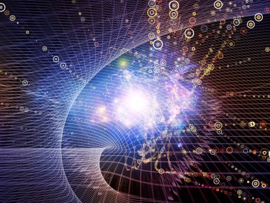 Uzay şebekelerinin 3 boyutlu yorumlanması, soyut elementler ve eğitim konularındaki ışıklar bilim ve modern teknolojiler