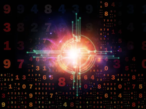 Digital Connection Serien Arrangemang Siffror Ljus Och Nätverksknutpunkter Temat Matematik — Stockfoto