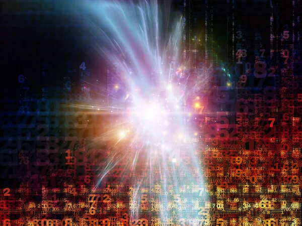 Dijital Sinyal Serisi. Fraktal patlama, sayıların ve ışıkların dijital teknoloji ve iletişim konularındaki bileşimi