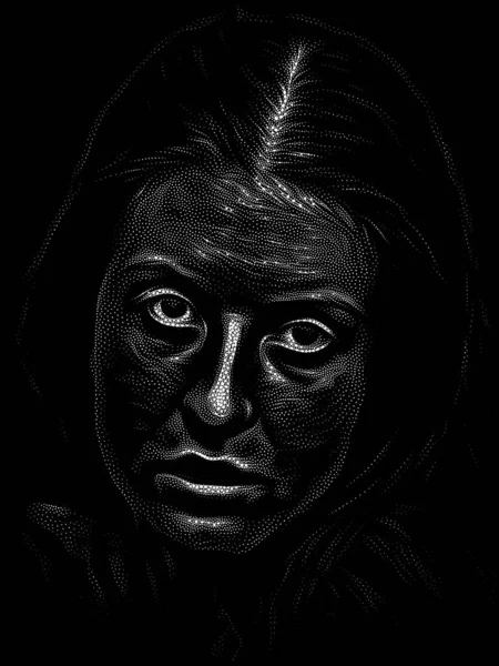 인형의 초상화를 그렸다 미술을 공부하는 여성의 얼굴을 인간의 영혼에 전통적 — 스톡 사진