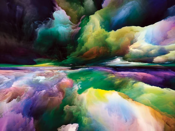 夢の色 心の風景 シリーズ 創造性と想像力に関連する明るい塗料 運動勾配やシュールな山や雲の相互作用 — ストック写真