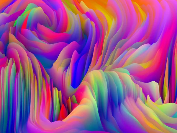 カオスの幾何学 次元波シリーズ 渦巻き色のテクスチャで作られた抽象的なデザイン アート 創造性 デザインに関連するランダム乱流の3Dレンダリング — ストック写真