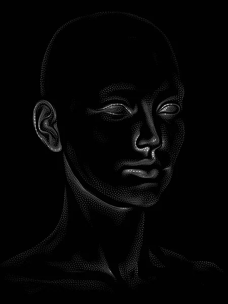 Seria Dot Rendering Renderowanie Głowy Modelu Człowieka Wykonywane Techniką Naklejania — Zdjęcie stockowe