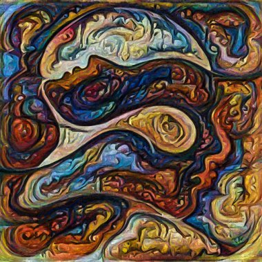 Karışık Kader. Erkek ve kadın yüzleri, insan durumunun şiirselliği üzerine soyut bir şekilde resmedilmiş..