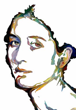Shade serisinin renkleri. Bireysellik, sanat ve tasarım konularında soyut acı öğelerinden yapılmış kadın portresi.