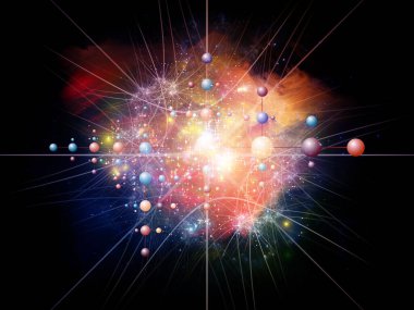 Atomik uzay serisi. Modern bilim, teknoloji ve eğitim konularında fraktal şebekelerin, moleküler yapıların ve ışıkların 3 boyutlu yorumlanması.