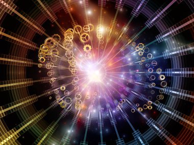 Sanal etkileşim serisi. Fraktal şebekeler, ışıklar ve soyut elementler bilgisayar bilimi, teknoloji ve eğitim konularında 3D sunuluyor.